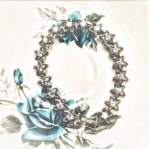 Sterling Silver White Sapphire Interlocking Hearts Vintage Bracelet 7”